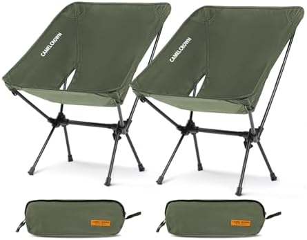 CAMEL CROWN Portable Camping Chair Folding Compact Lawn Lightweight Backpacking Chair with Carry Bag for Outdoor Hiking Beach Travel Picnic Festival Army Green 2pc
