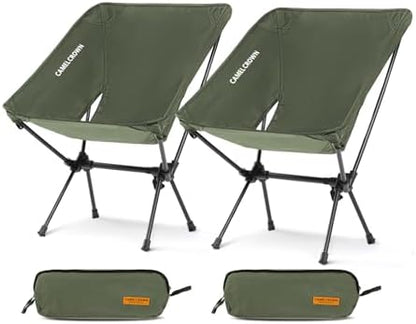CAMEL CROWN Portable Camping Chair Folding Compact Lawn Lightweight Backpacking Chair with Carry Bag for Outdoor Hiking Beach Travel Picnic Festival Army Green 2pc