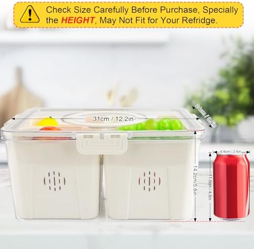Fruit Storage Containers for Fridge with Lid and Handle, Veggie Tray Bins