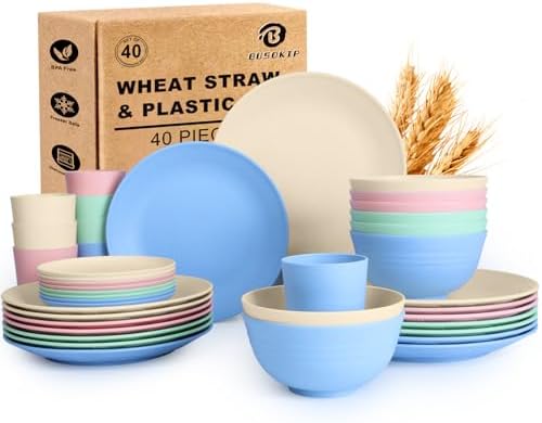40 PCS Wheat Straw Dinnerware Sets for 8, Dish Sets for 8(Colorful)