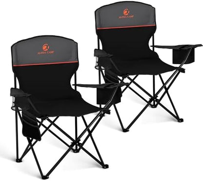 LET'S CAMP Camping Chair 2 Pack Folding Chair with 4-Can Cooler Bag