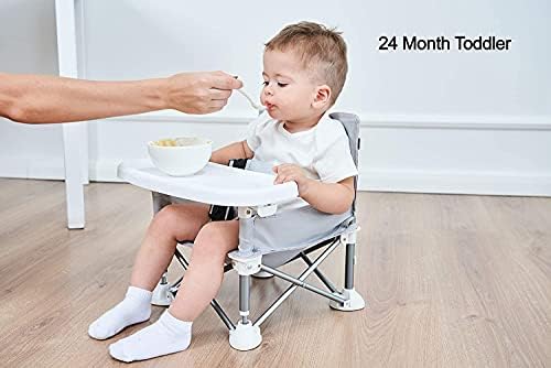 PandaEar Portable Baby Seat Travel| Compact Fold with Straps for Indoor/Outdoor Use| Great for Camping, Beach, Lawn |Toddlers, Kids, Boys, Girls (Grey with Placemat)