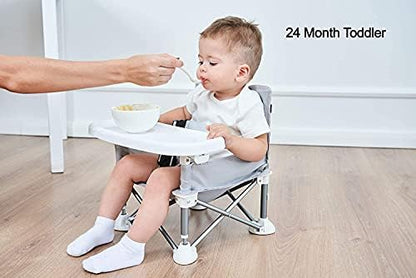 PandaEar Portable Baby Seat Travel| Compact Fold with Straps for Indoor/Outdoor Use| Great for Camping, Beach, Lawn |Toddlers, Kids, Boys, Girls (Grey with Placemat)