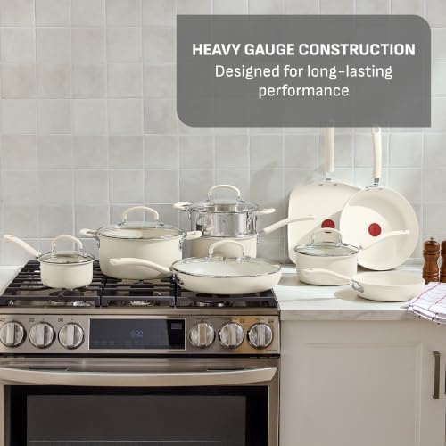 T-fal Ultimate Non-Stick, 14 Piece Pots and Pans Cookware Set, Beige
