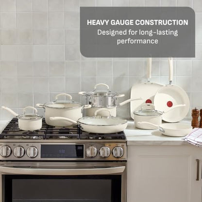 T-fal Ultimate Non-Stick, 14 Piece Pots and Pans Cookware Set, Beige
