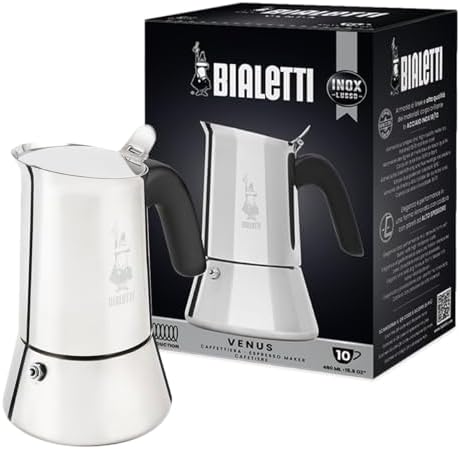 Bialetti Venus Induction Stovetop Espresso Maker – Stainless Steel Espresso Coffee Maker for All Cooktops, Including Induction, 10 Espresso Cups (15.5 oz), Silver
