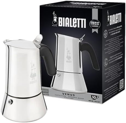 Bialetti Venus Induction Stovetop Espresso Maker – Stainless Steel Espresso Coffee Maker for All Cooktops, Including Induction, 10 Espresso Cups (15.5 oz), Silver