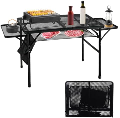 MSDADA Folding Grill Table, Height Adjustable Aluminum Outdoor Table