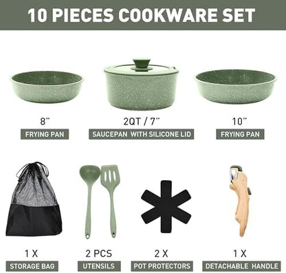 MAISON ARTS Camping Pots and Pans Set Non Stick with Removable Handle
