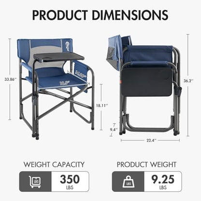 Portal Director Camping Chair with 2-Way Rotating Side Table, 300 lb, Blue