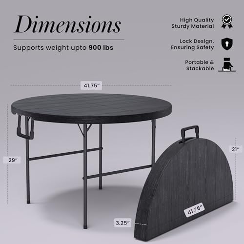 Our Modern Space 3.5 Feet Circular Round Foldable Table with Built in Handle & Steel Legs | Heavy Duty Portable | Perfect for Party, Dining, Wedding, Events, Picnic Indoor, Outdoor, Camping, Utility