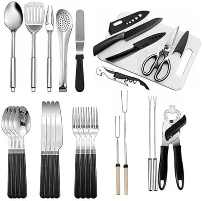 27-Piece Backpack Camping cookware Set, Portable Camping kitchenware Set for Barbecue, Outdoor Cooking, Picnic and Adventure Camping cookware Storage