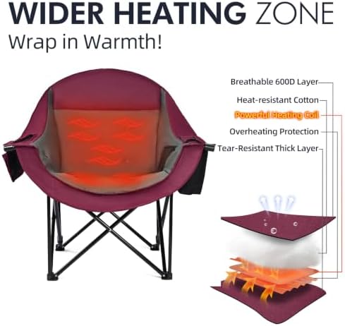 Heated Oversized Camping Chair 2 Pack - Heavy Duty Padded Outdoor Chairs