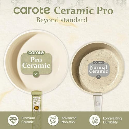 CAROTE 25pcs Ceramic Cookware Sets, Detachable Handle Pots and Pans Set