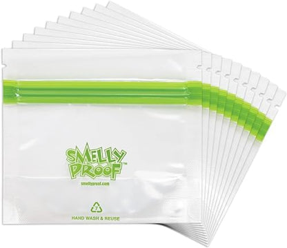 Smelly Proof 50 x Expandable Stand-Up & Fill REUSABLE Food Storage Bags, US Made, NO PEVA & BPA FREE, Reusable Freezer Bags, Dishwasher-Safe, Clear 3 mils STAND & FILL 4" x 3" - 50pk