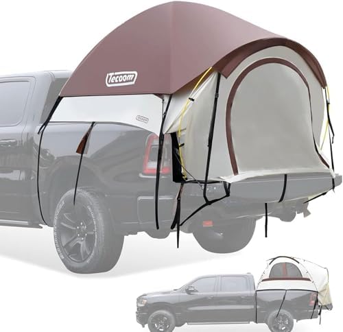 Tecoom Truck Bed Tent, Double Layer Waterproof PU3000mm for 5.5-6.7ft, Portable 1-3 Person Compact Full Size Pickup with Rain Fly for Outdoor, Camping, Road Trip, Beach