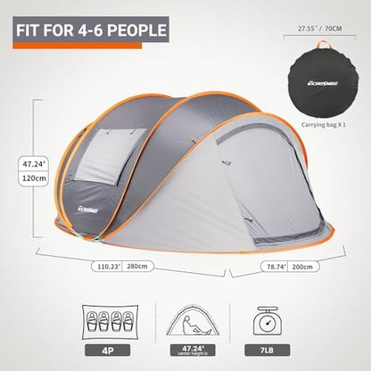EchoSmile Instant Pop Up Camping Tent, 2/4/6 Person Easy Setup Tent