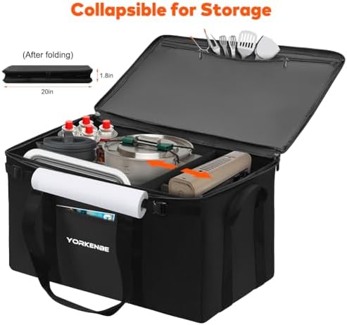 45L Camping Organizer, 1680D Heavy Duty Waterproof Camping Storage for Camping Cooking Utensils and Camping Cookware, with Hard Bottom, Camping Bag with Zippered Lid for RV, Hiking