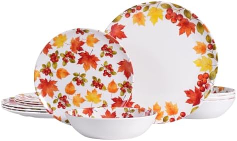 12-Piece Melamine Dinnerware Set, Fall Plates and Bowls Set