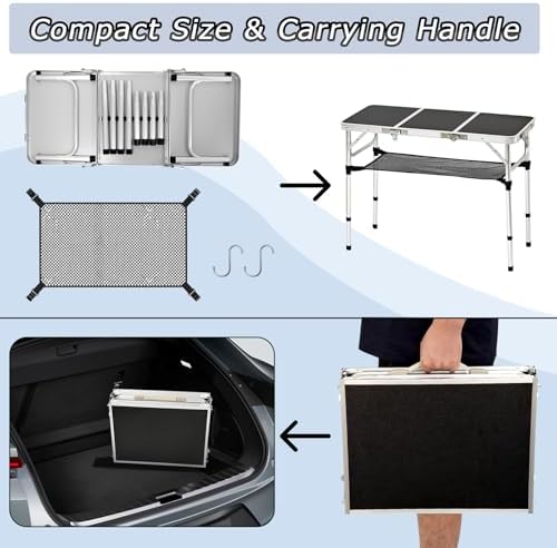 YihuiKo 3ft Folding Table, Portable Camping Table with Storage Net