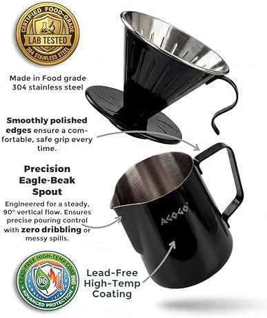 AGOGO Stainless Pour Over Coffee Maker Set, 50 Paper Filters, 20oz, Black