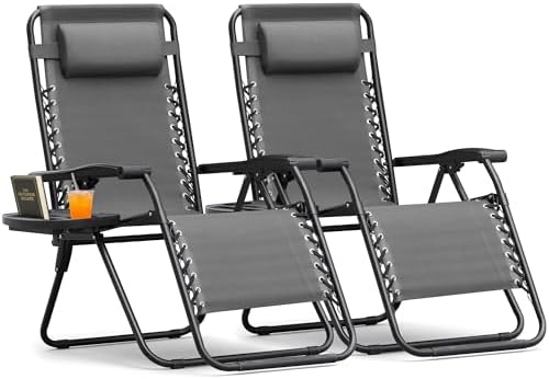 Homall Zero Gravity Chair - Patio Folding Lawn Lounge Chairs Outdoor Gravity Reclining Lounge Chair with Pillows for Poolside Backyard and Beach Set of 2 (Gray)