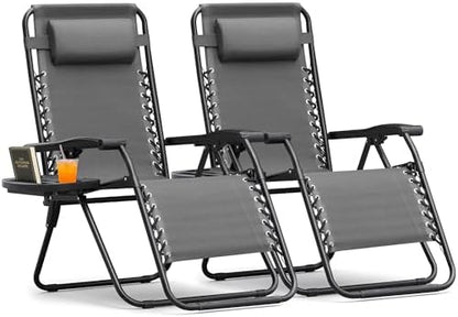 Homall Zero Gravity Chair - Patio Folding Lawn Lounge Chairs Outdoor Gravity Reclining Lounge Chair with Pillows for Poolside Backyard and Beach Set of 2 (Gray)