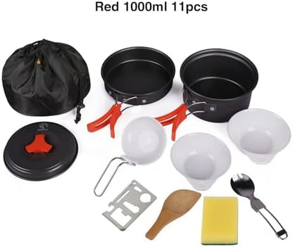 REDCAMP 6/10/11/12/14/15/19 PCS Camping Cookware Mess Kit Camping Gear Campfire Utensils Lightweight Stackable Pot Pan Bowls Soup Spoon with Storage Bag for Camping, Backpacking, Outdoor Cooking