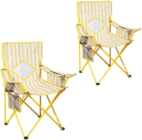 Nazhura 2 Pack Outdoor Camping Chairs Folding/Foldable/Portable with Cooler Pouch, Mesh Backrest and Cup Holder Pocket(Yellow, Metal, 2 Pack)