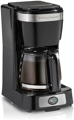Hamilton Beach 5 Cup Drip Coffee Maker with Easy FrontFill Basket, Compact Design, Works with Smart Plugs, Glass Carafe, Auto Pause and Pour, Black & Stainless Steel (46112)