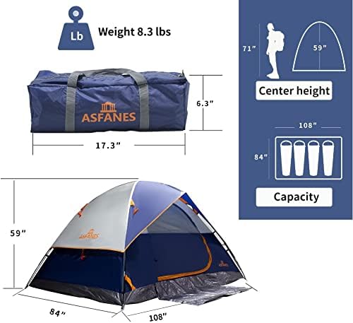 ASFANES Tents for Camping 2/4/6 Person Camping Dome Tent, Waterproof,Spacious, Lightweight Portable Backpacking Tent for Outdoor Camping/Hiking