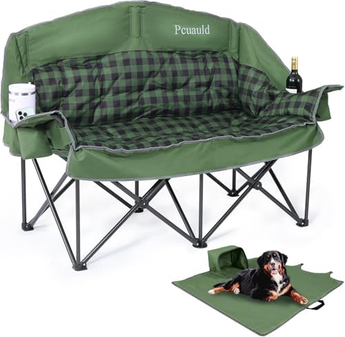 Padded Double Camping Chair Loveseat Oversized Camping Couch, Green
