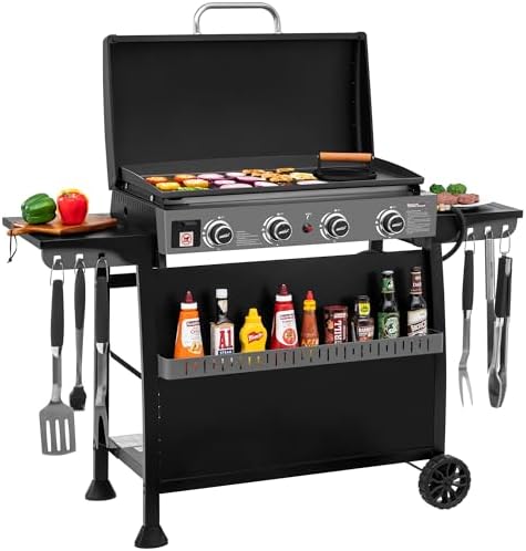 Royal Gourmet PD4001 4 Burner Propane Gas Griddle, Removable Standing Cart