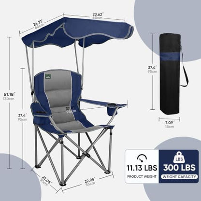 Northroad Folding Camping Chairs with Canopy Shade, Beach Chair w/Cup Holders, Armrests & Carry Bag for Outdoors Travel Sports Fishing,Dark Blue