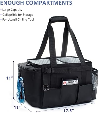 FREECOLSH Black Waterproof Caddy, 16" x 11" x 11", with Detachable Strap and Shoulder Pad for Carrying Utensils and Camping Supplies