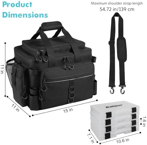 Rabjen Fishing Tackle Bag with Rod Holders & Cooler Main Compartment – Large Capacity Fishing Bag for Organized Gear Storage