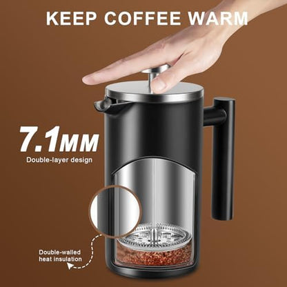 34 OZ Large French Press, Premium Stainless Steel French Press Coffee Maker