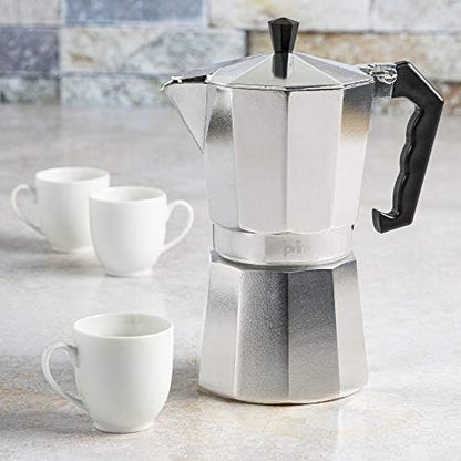 Primula Classic Stovetop Espresso and Coffee Maker, Moka Pot for Italian and Cuban Café Brewing, Greca Coffee Maker, Cafeteras, 9 Espresso Cups, Silver