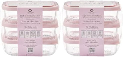 Glass Food Storage Containers with Lids — 12 Piece — 17.6 oz Glass with BPA-Free Leak Resistant Stackable Lids — Microwave, Oven & Dishwasher Safe — Ideal for Meal Prep & More - Berry Blush