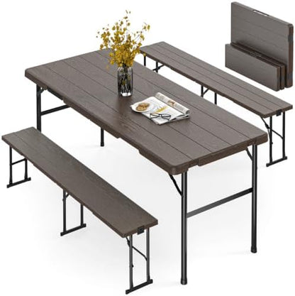 Folding Table with 2 Benches Set for Picnic, Party, Camping, School