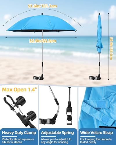 HaSteeL 2PCS Camping Chairs with Detachable Umbrella, Folding Beach Chair for Adults, Large Portable Foldable Chair for Outdoors Fishing Hiking Travel Picnic Lawn, Supports 275lbs, Storage Bags, Blue