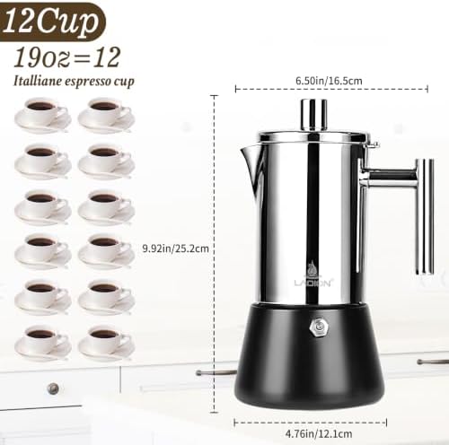 LAOION Stovetop Espresso Maker, 12Cup 17.5 oz Moka Pot, Stainless Steel