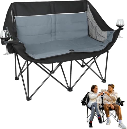 700LBS 2-Person Heavy Duty Double Camping Chair Loveseat Grey