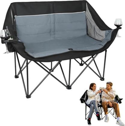 700LBS 2-Person Heavy Duty Double Camping Chair Loveseat Grey