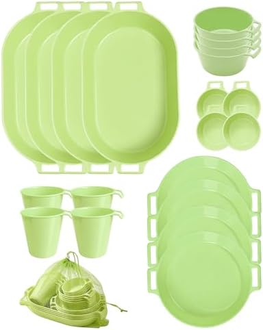 Dinnerware Set for 4, 21-Piece Unbreakable Plates and Bowls Set