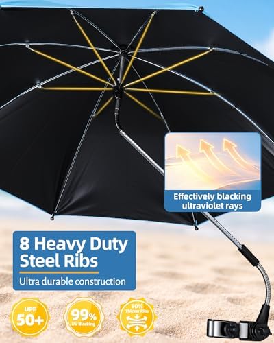 HaSteeL 2PCS Camping Chairs with Detachable Umbrella, Folding Beach Chair for Adults, Large Portable Foldable Chair for Outdoors Fishing Hiking Travel Picnic Lawn, Supports 275lbs, Storage Bags, Blue