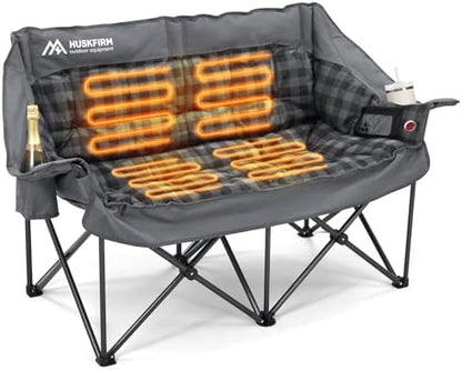 Huskfirm Heated Double Camping Chair Oversized with 3 Temperature Settings