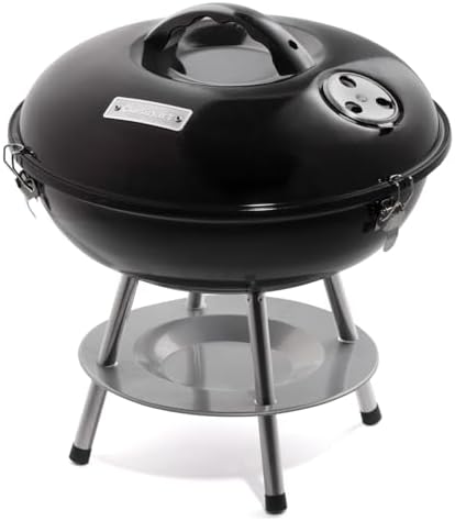 Cuisinart 14" Portable Charcoal Grill, Tabletop Outdoor Small Grill with Locking Lid and Dual Vents, Chrome Plated Travel Size BBQ Perfect for Camping, Tailgates, Cookouts, Black
