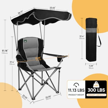 Northroad 2 Pack Folding Camping Chairs with Canopy Shade, Beach Chair with Cup Holders, Phone Holder, Armrests & Carry Bag for Outdoors Travel Sports Fishing, Black & Purple