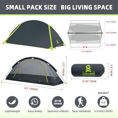Lightweight 1/2 Person Backpacking Tent, Single Aluminum Pole Camping Tent